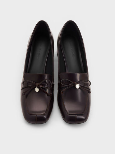 Sepatu Pumps Loafer Bow Circle-Charm, Burgundy, hi-res