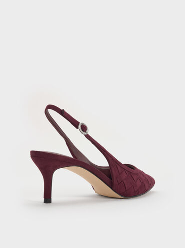 Ivette Faux Suede Woven Pointed-Toe Slingback Pumps, Burgundy, hi-res