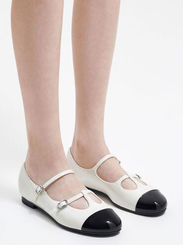 Sepatu Mary Janes Double-Strap T-Bar, White, hi-res
