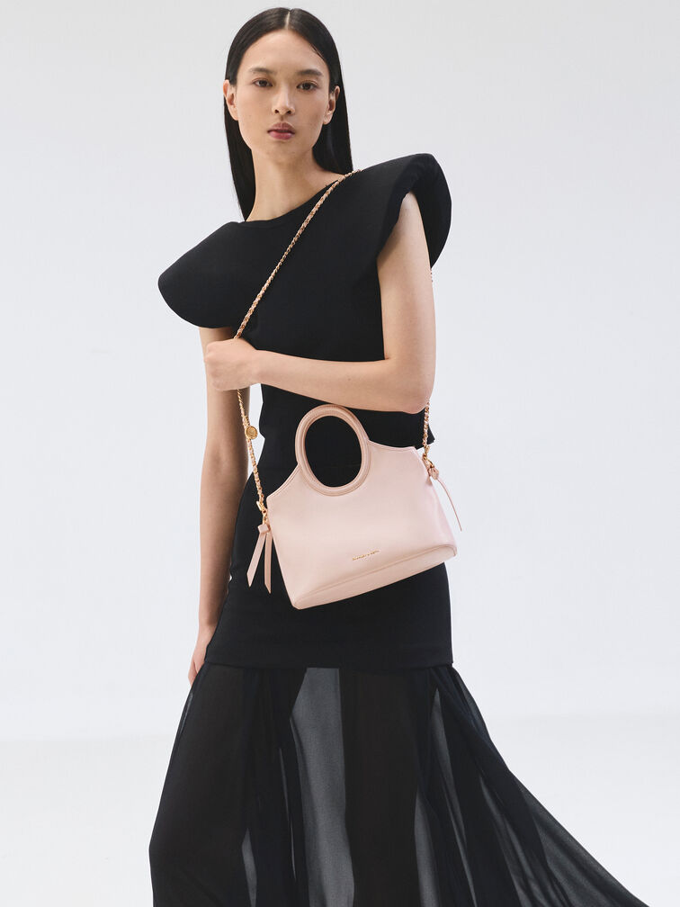 Tas Tote Oval-Handle Bow Dalia Mini, Soft Pink, hi-res