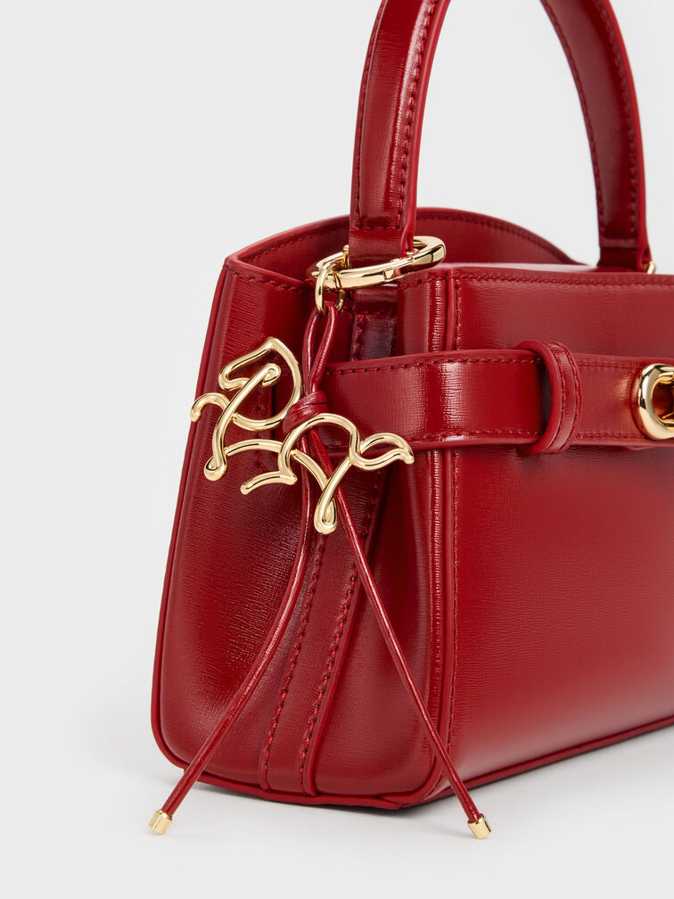 Tas Top Handle Horse-Motif Bow Aubrielle, Tomato Red, hi-res