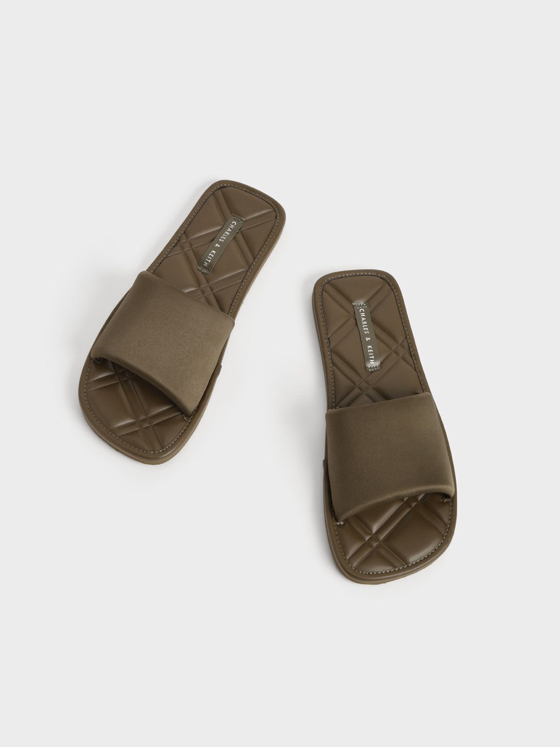 Sandal slides Satin Padded, Olive, hi-res
