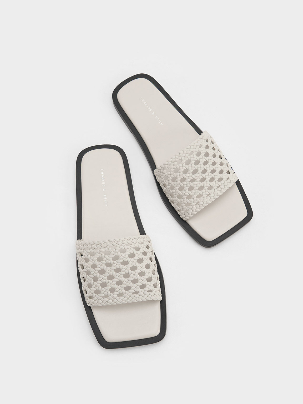 Sandal Slides Square-Toe Woven, White, hi-res