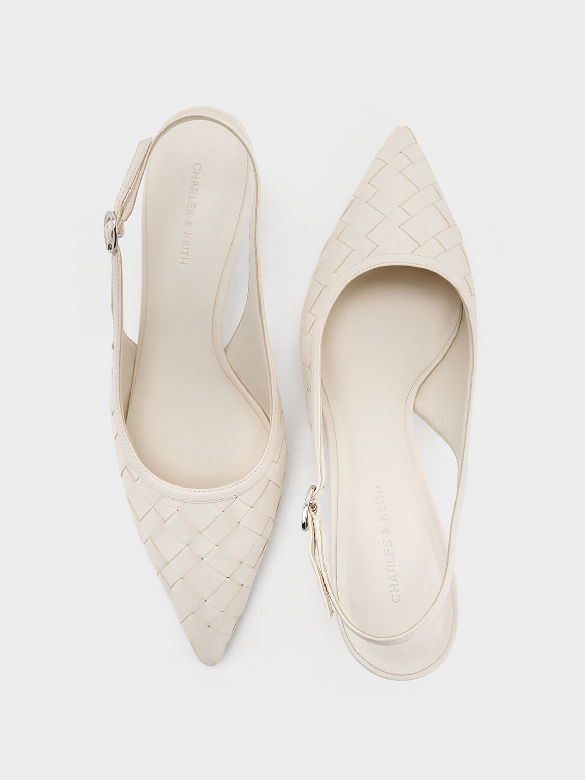 Chalk Woven Pointed-Toe Slingback Pumps - CHARLES & KEITH ID