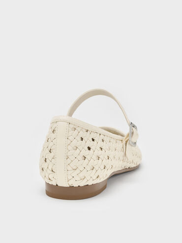 Sepatu Flats Mary Jane Woven, Cream, hi-res