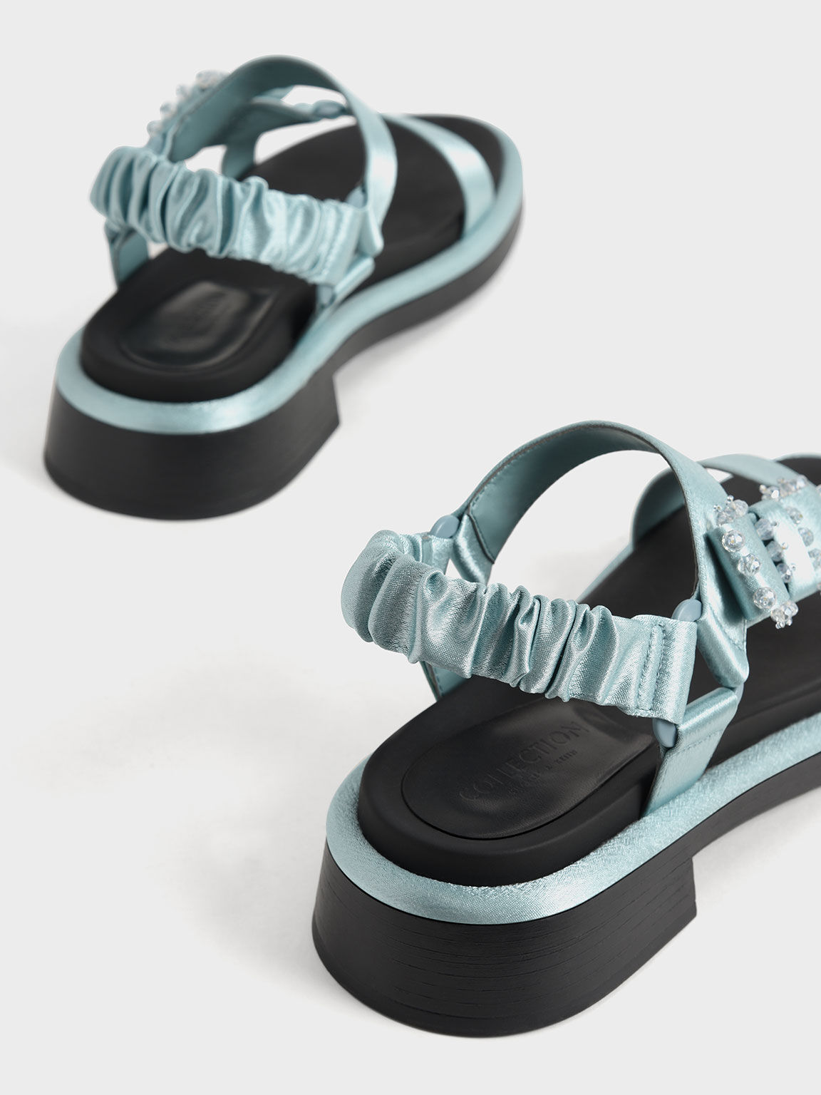 Miko Gem-Embellished Satin Sandals, Blue, hi-res