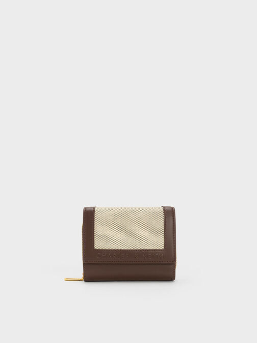 Stitch-Trim Front Flap Wallet, Dark Brown, hi-res