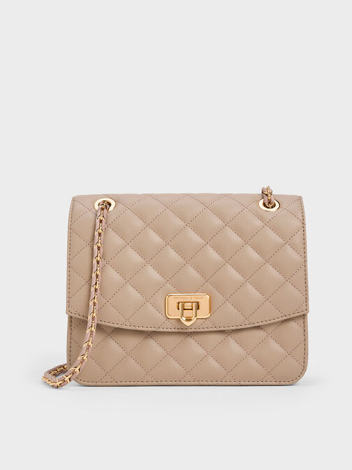 Tas Chain Strap Cressida Quilted, Taupe, hi-res