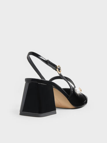 Aeryn Patent Pearl-Embellished Slingback Pumps, Black Patent, hi-res