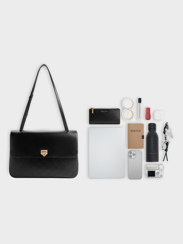 Tas Bahu Connie Quilted, Black, hi-res