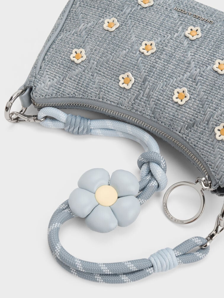 Tas Selempang Flower Philomena Raffia, Misty Blue, hi-res