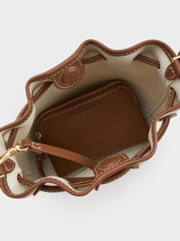 Tas Bucket Drawstring Striped Hanya Kanvas, Multi, hi-res