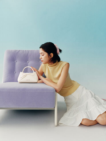 Tas Top Handle Panelled Bow Hazel, Cream, hi-res