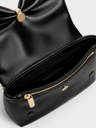 Halsey Ruched Chain Shoulder Bag, Black, hi-res