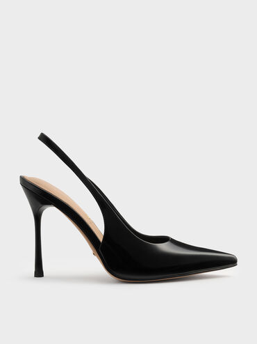 Sepatu Pumps Stiletto Slingback Leather, Black Box, hi-res