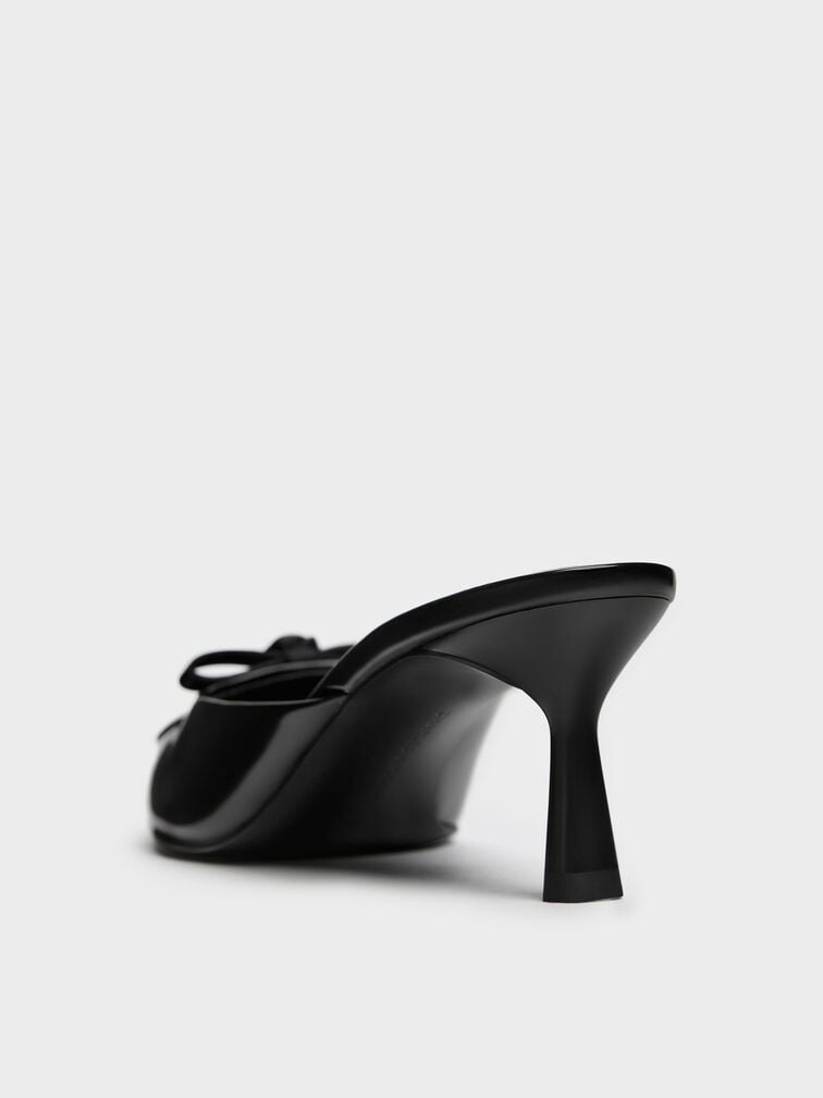 Rose-Bow Pointed Heeled Mules, Black Box, hi-res