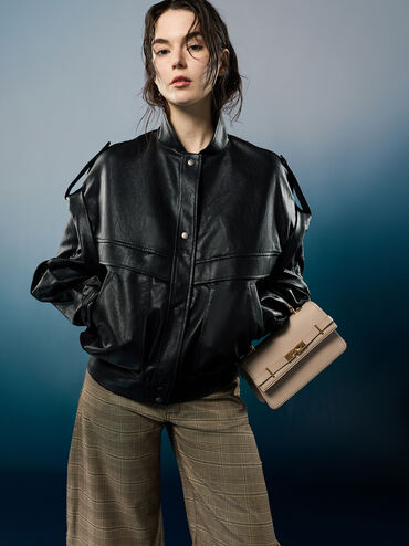 Tas Top Handle Belted Arlet, Taupe, hi-res