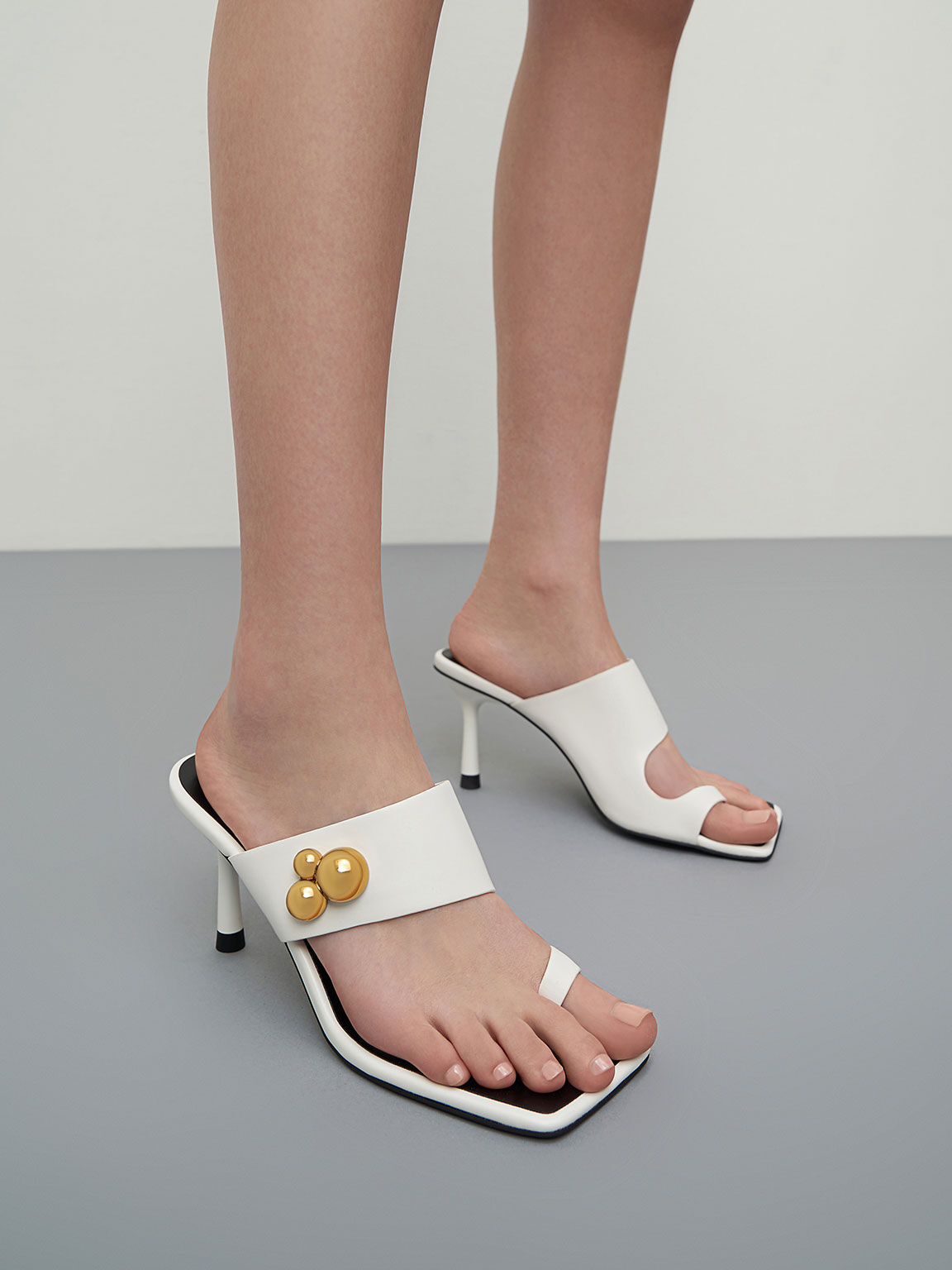 Sandal Thong Embellished Stiletto Heel, White, hi-res