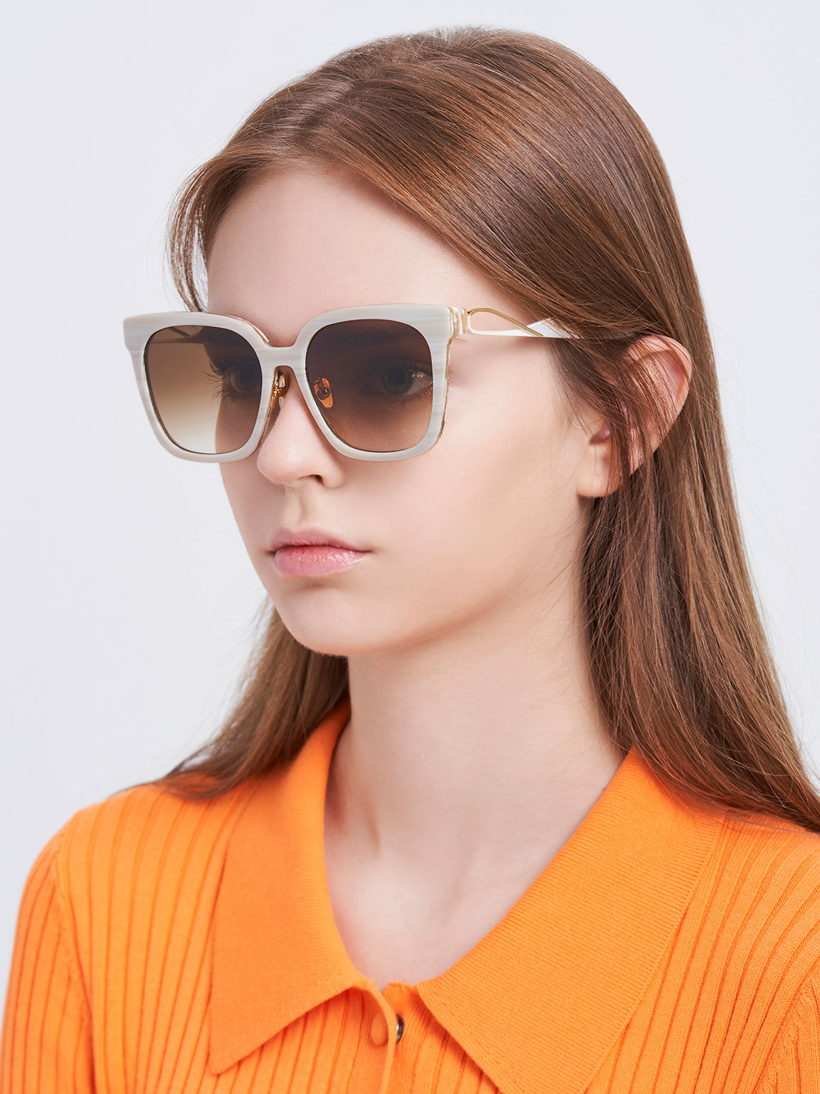 Open Wire Square Acetate Sunglasses, Cream, hi-res