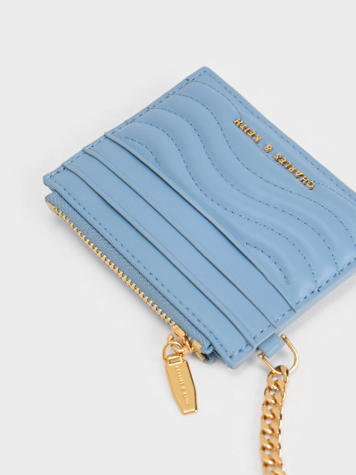 Aubrielle Stitch-Trim Zip Cardholder, Light Blue, hi-res