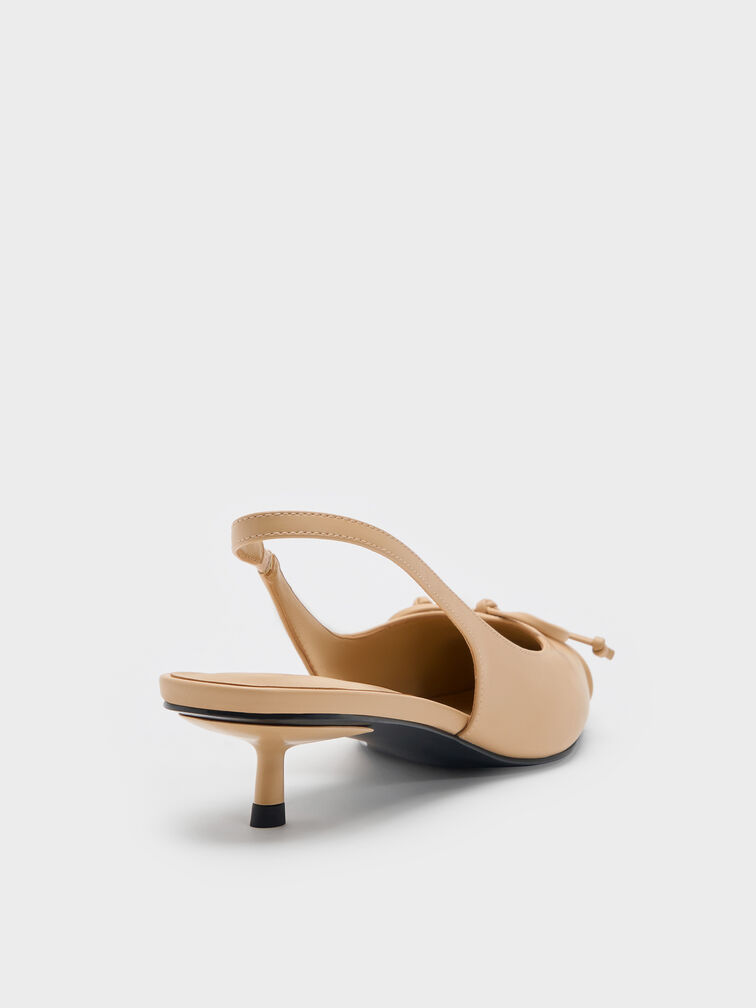 Ruched Bow Slingback Kitten Heels, Sand, hi-res