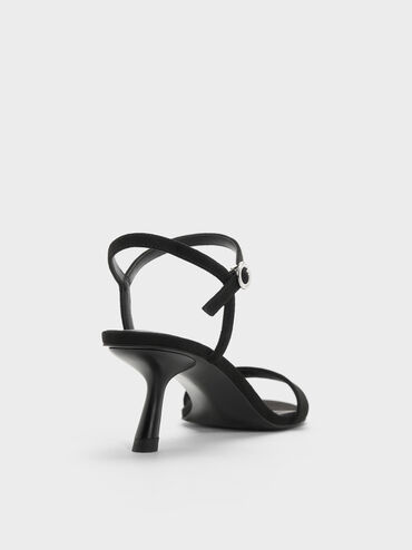 Faux Suede Slant-Heel Ankle-Strap Sandals, Black Textured, hi-res