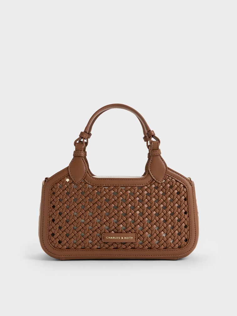 Mini Azure Woven Tote Bag, Chocolate, hi-res