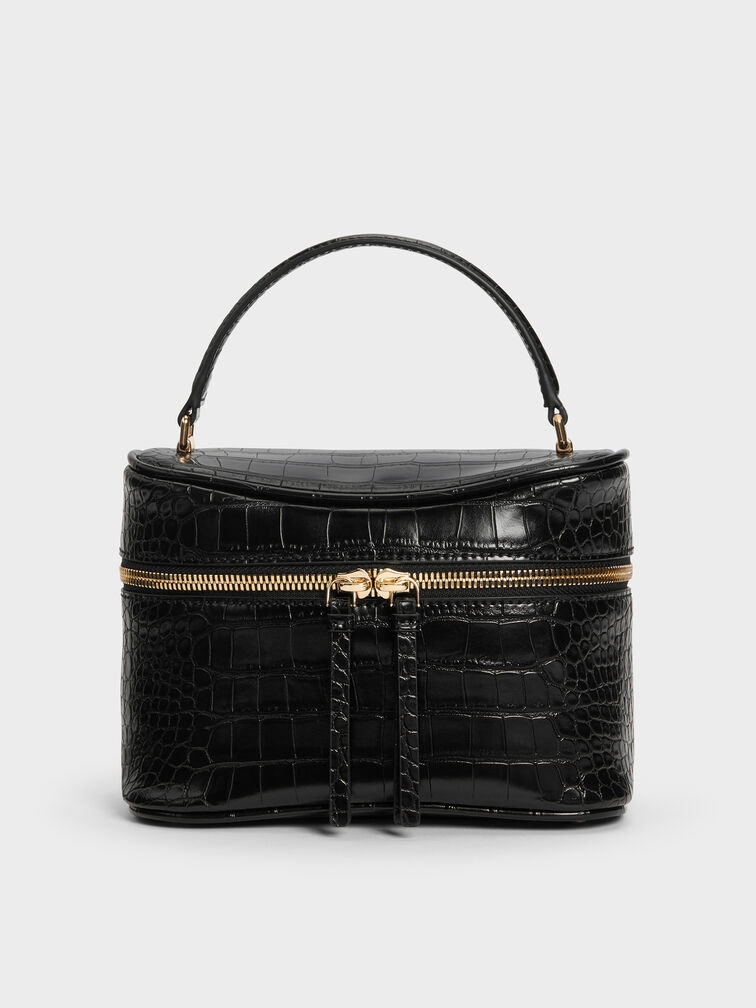 Tas Vanity Croc-Effect Pansy, Black, hi-res