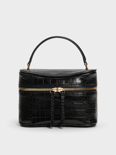 Tas Vanity Croc-Effect Pansy, Black, hi-res
