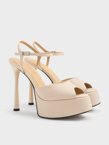 Francesca Leather Peep-Toe Platform Heels, Oat, hi-res