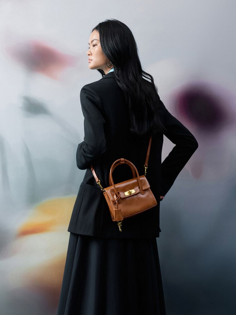 Mini Kerry Turn-Lock Tote Bag, Distressed Tan, hi-res