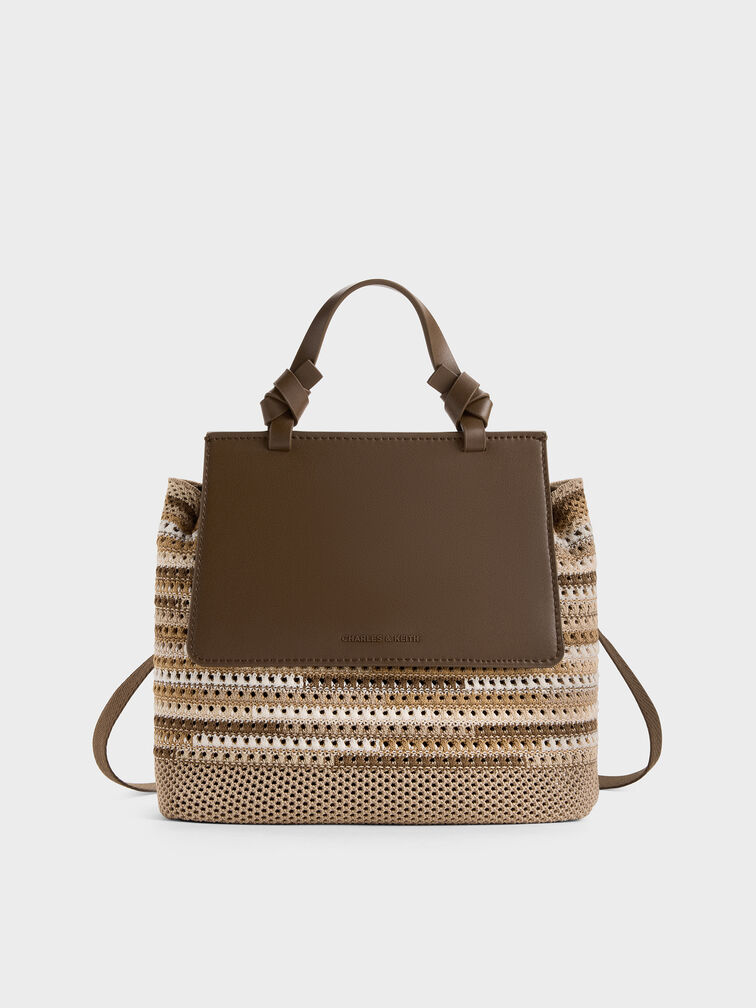 Tas Ransel Knitted Multi-Stripe Girls' Ida, Multi Brown, hi-res