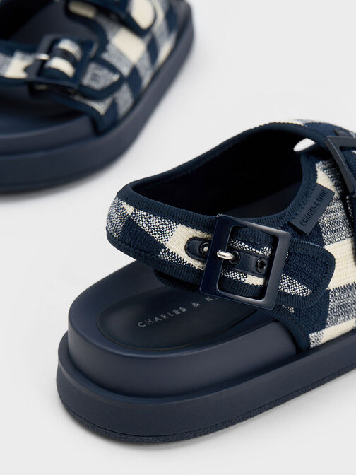 Sandal Flatform Della Gingham Buckled, Dark Blue, hi-res