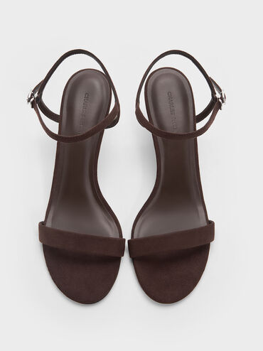 Sandal Ankle-Strap Slant-Heel Faux Suede, Dark Brown Textured, hi-res