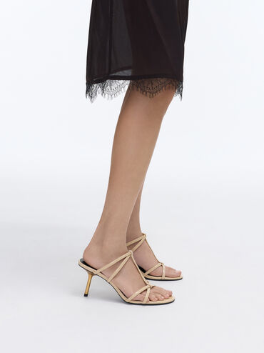 Sepatu Mules Strappy T-Bar Crossover, Beige, hi-res