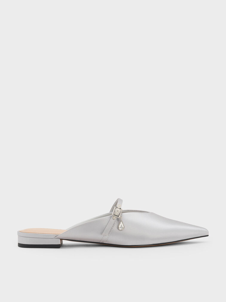 Satin Teardrop-Crystal Flat Mules, Silver, hi-res
