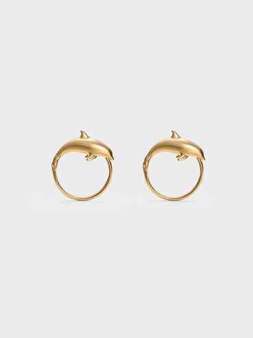 Anting Hoop Dolphin Delfina, Gold, hi-res