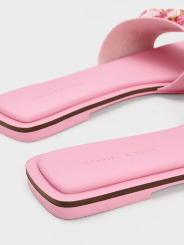 Chunky Chain-Link Slide Sandals, Pink, hi-res