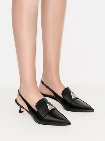 Sepatu Slingback Pumps Trice Metallic Accent Pointed-Toe, Black Box, hi-res