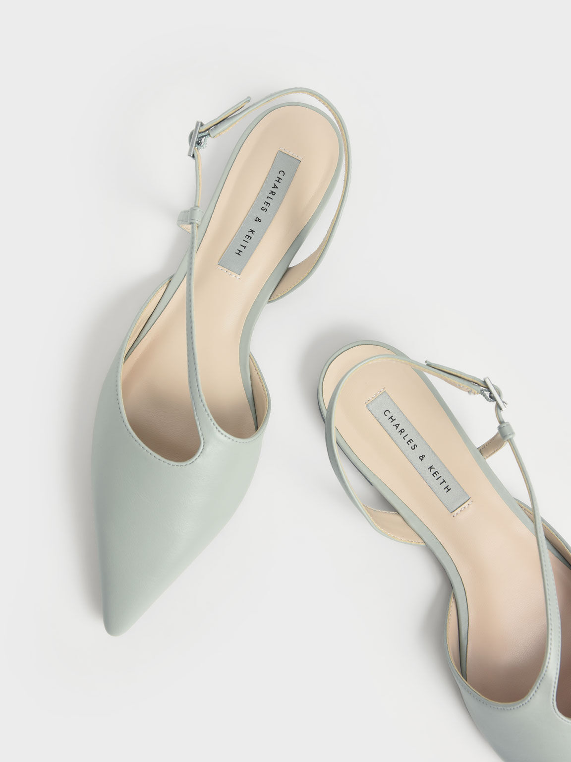 Pointed Toe Asymmetric Strap Ballerina Flats, Mint Green, hi-res