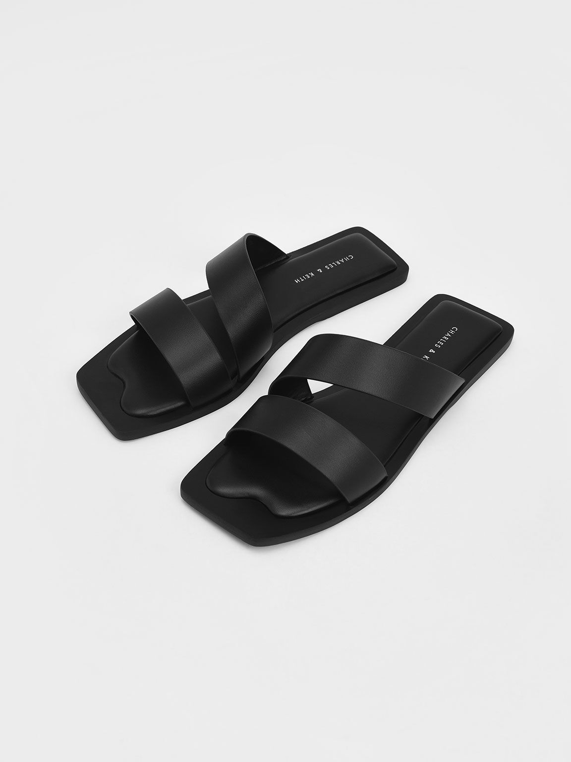 Sandal Strappy Slide Asymmetric, Black, hi-res