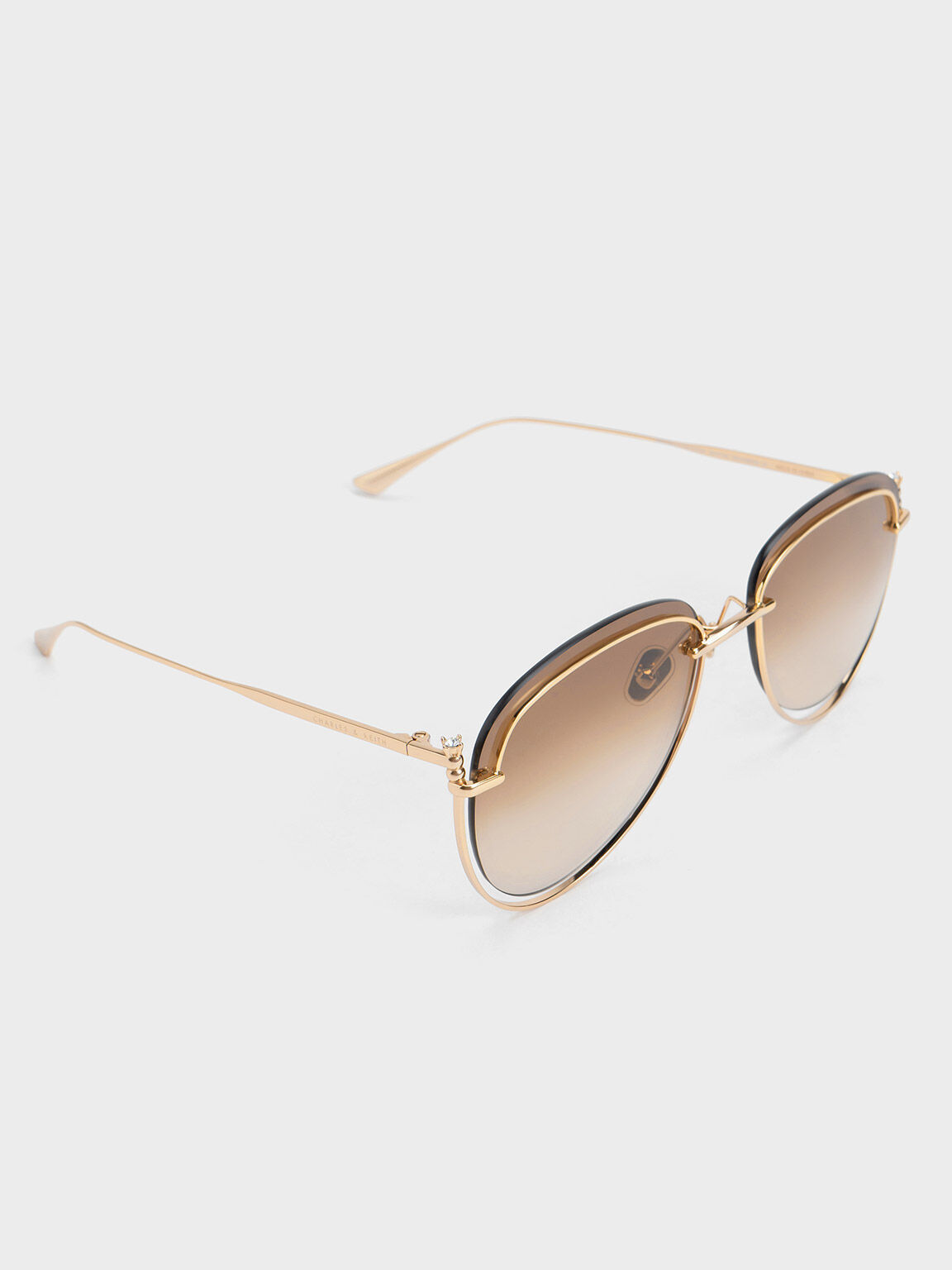 Oversized Wireframe Aviator Sunglasses, Gold, hi-res