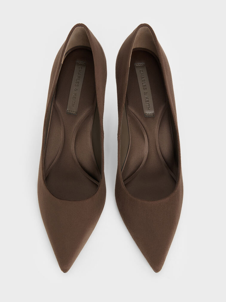 Sepatu Stiletto Pointed Emmy Faux Suede, Dark Brown Textured, hi-res