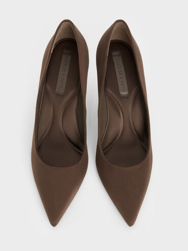 Sepatu Stiletto Pointed Emmy Faux Suede, Dark Brown Textured, hi-res
