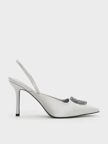 Sepatu Slingback Pumps Recycled Polyester Beaded Circle, Silver, hi-res