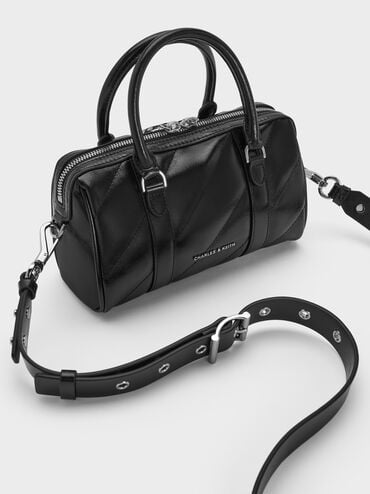 Tas Bowling Chain-Handle Panelled Philomena, Noir, hi-res