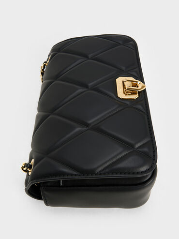 Tas Bahu Diamond-Quilt Arwen, Black, hi-res