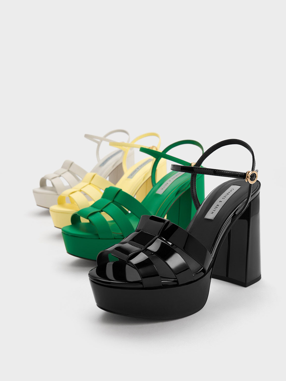 Patent Gladiator Platform Sandals, Black, hi-res