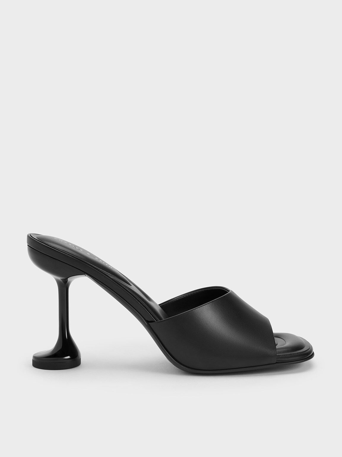 Sepatu Mules Sculptural Heel Celestine, Black, hi-res