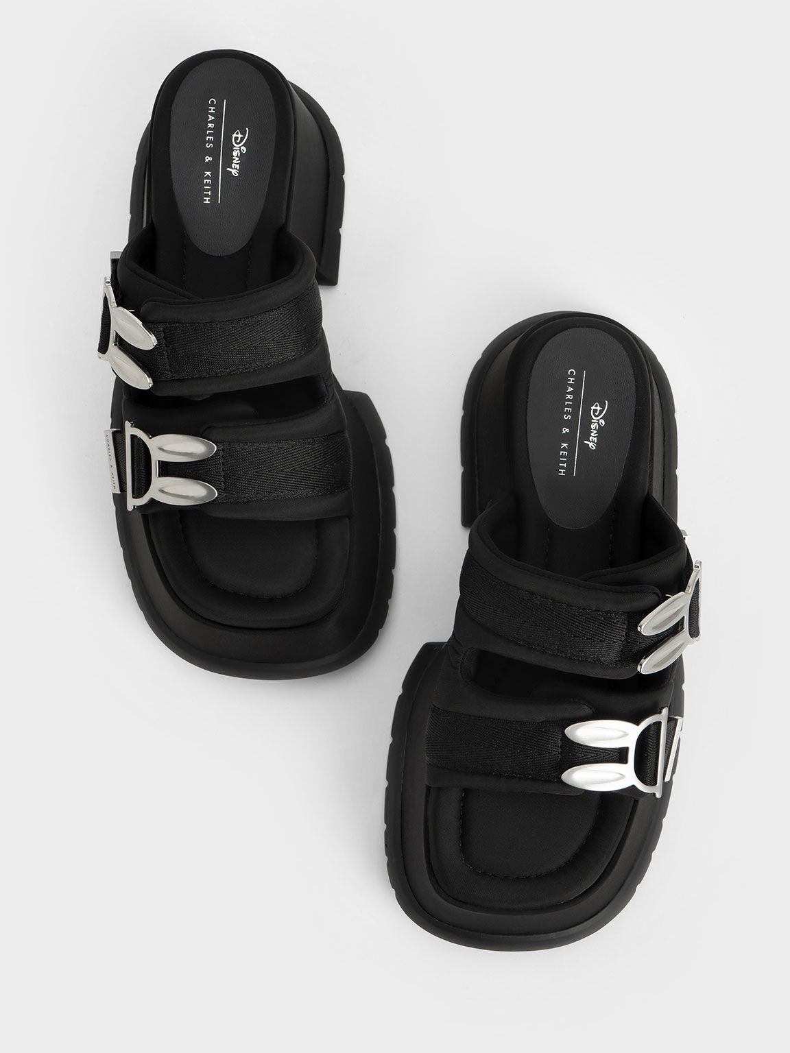 Sepatu Mules Wedge Metallic Accent Judy Hopps, Black, hi-res